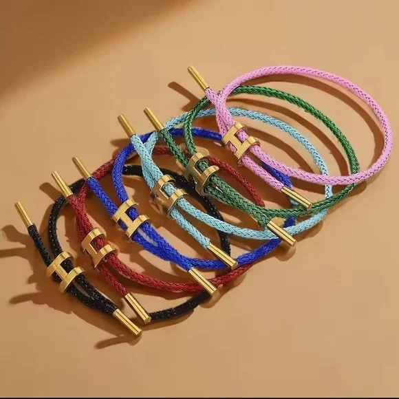 Unisex Black ⚫️ Rope Stainless Steel Pull H Bracelet - Picture 9 of 10